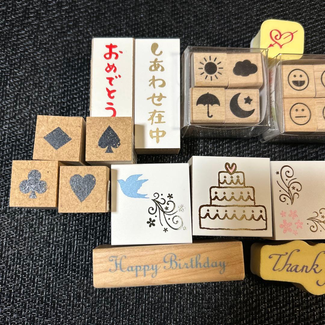 スタンプ　一色　一部天然木　レトロ　図工　レター　葉書