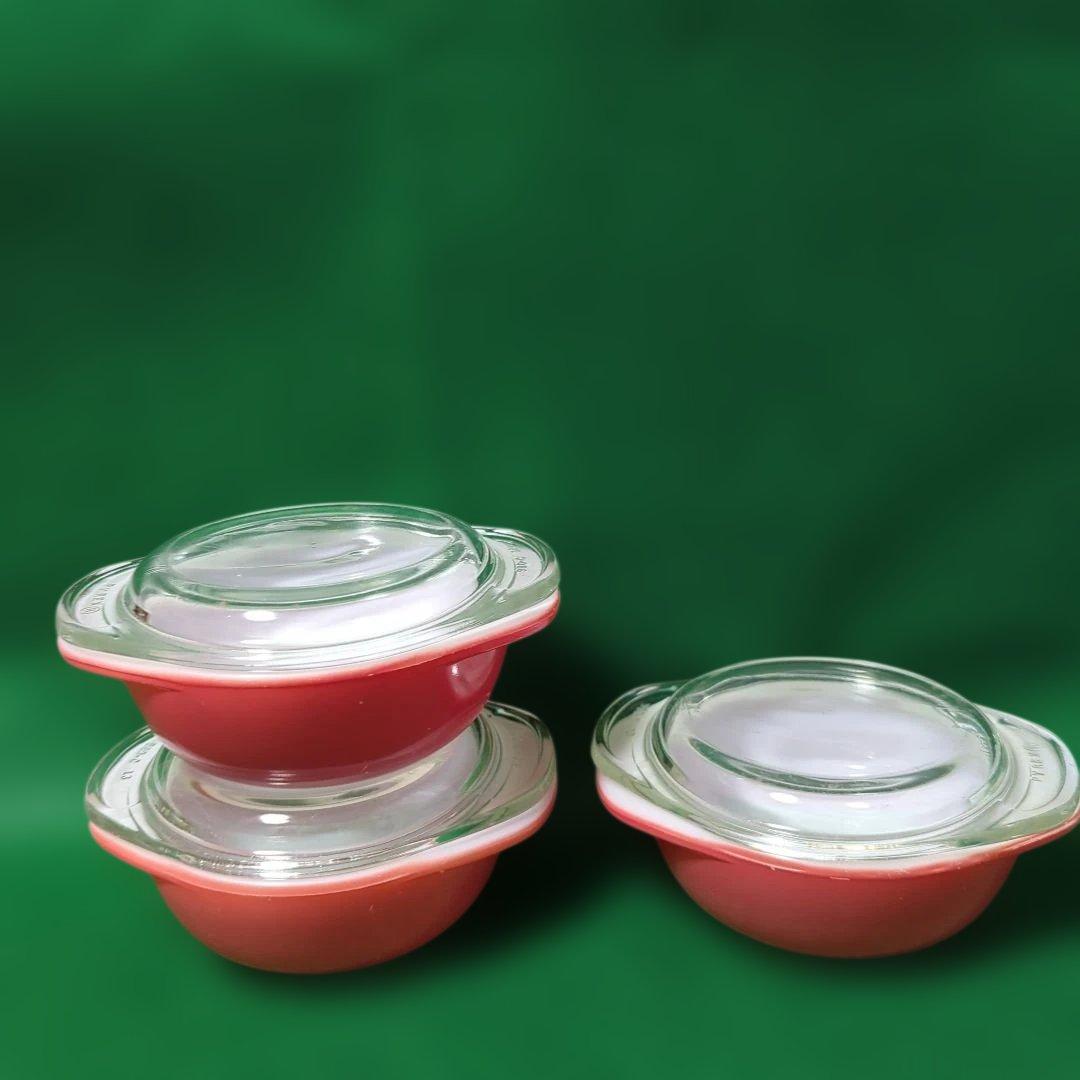 パイレックス フラミンゴピンクのミニキャセロール3個 PYREX ビンテージ