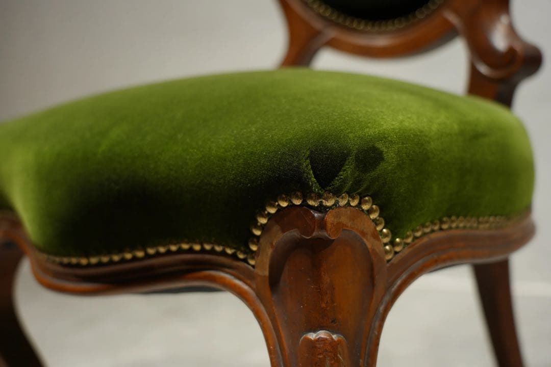 フランスアンティーク　サロンチェア　ベルベット　グリーン　1800年代