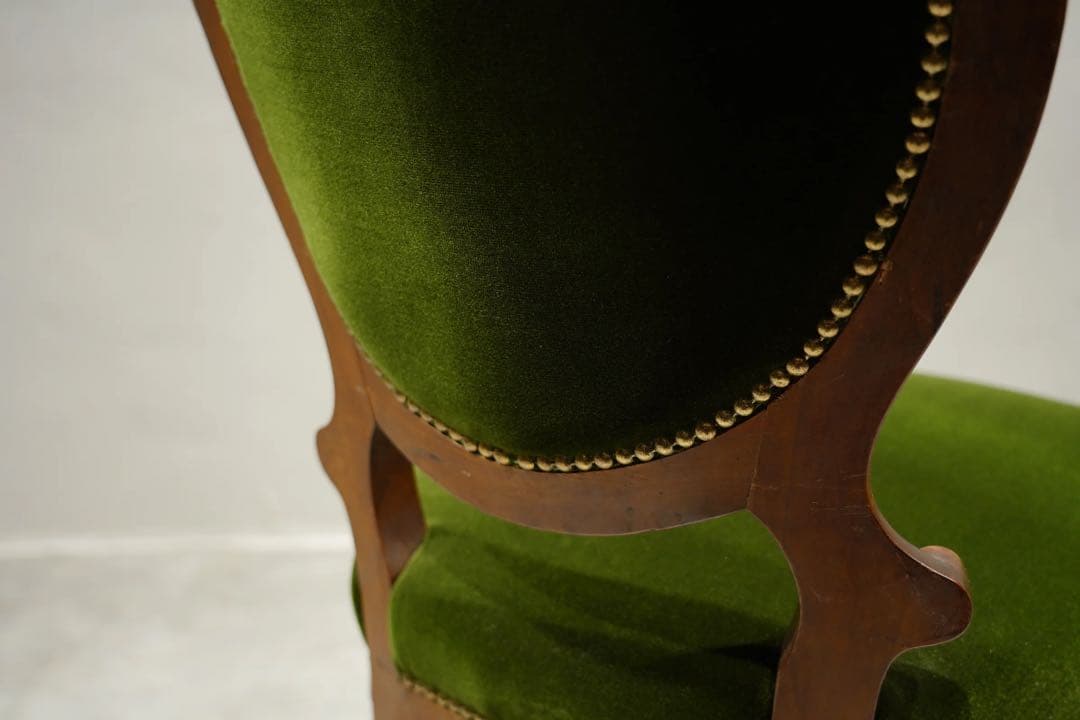 フランスアンティーク　サロンチェア　ベルベット　グリーン　1800年代