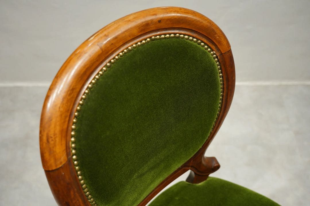 フランスアンティーク　サロンチェア　ベルベット　グリーン　1800年代