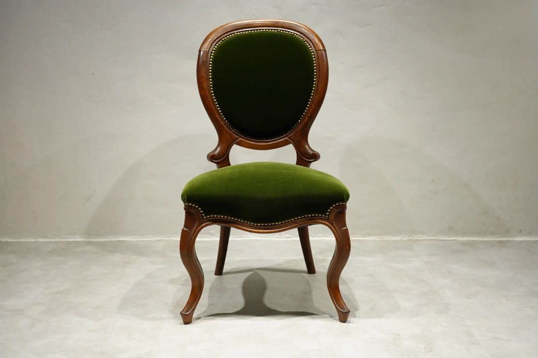 フランスアンティーク　サロンチェア　ベルベット　グリーン　1800年代
