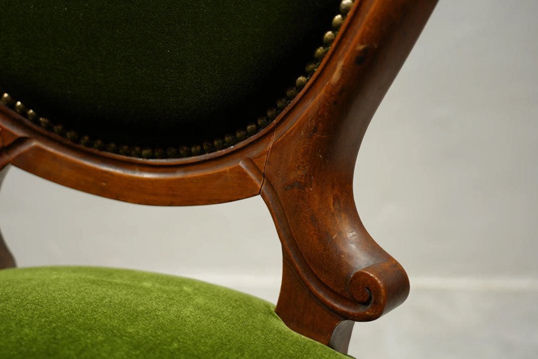 フランスアンティーク　サロンチェア　ベルベット　グリーン　1800年代