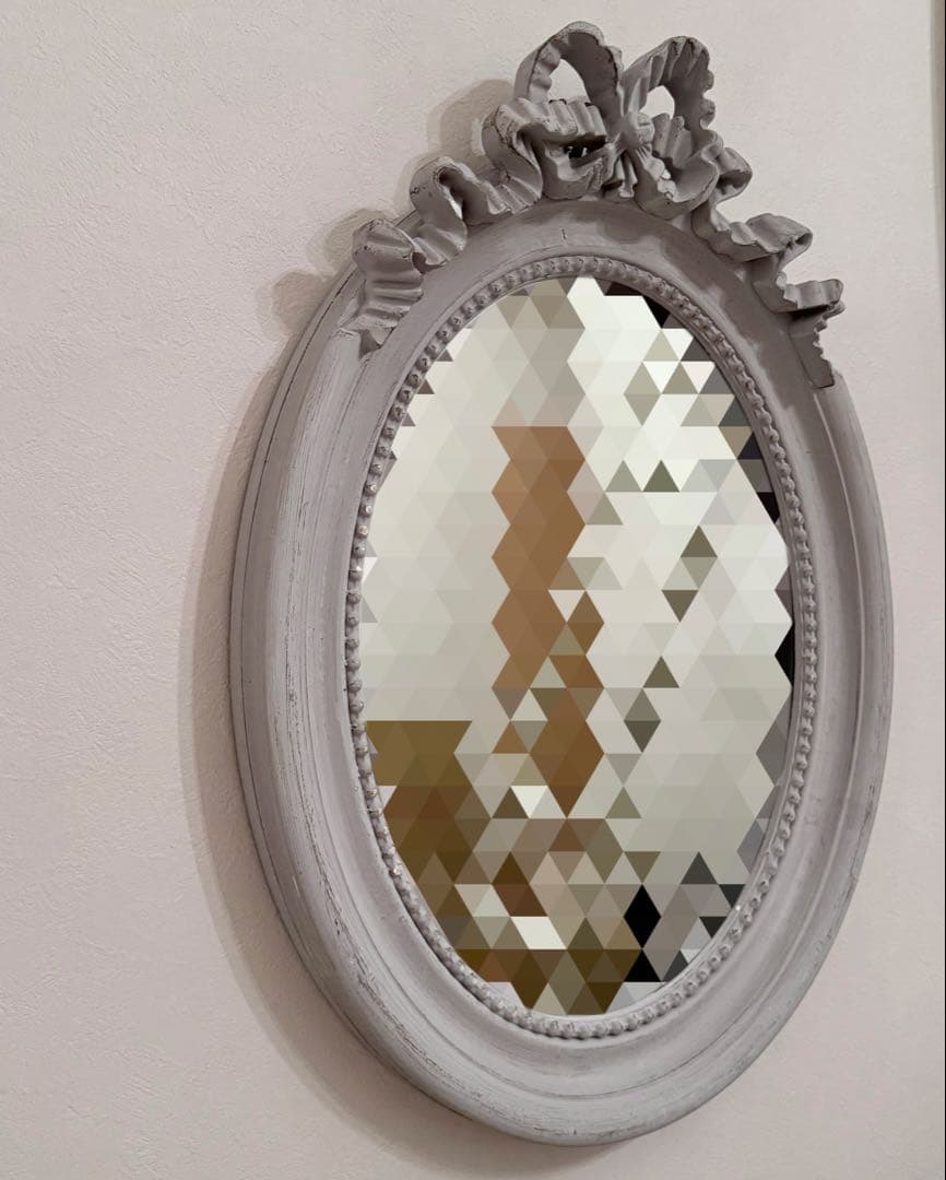 ZARA  壁掛けミラー グレー オーバル リボン シャビーシック