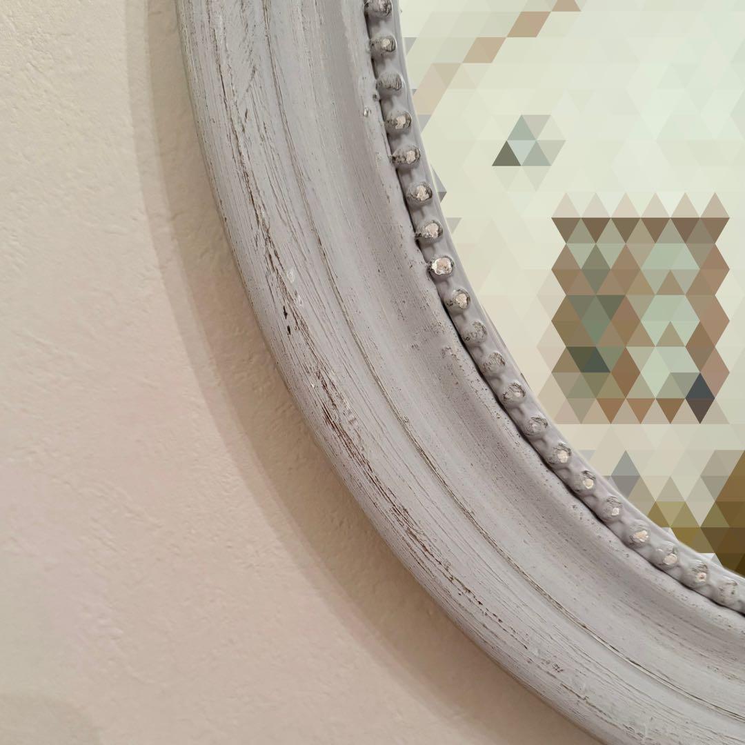 ZARA  壁掛けミラー グレー オーバル リボン シャビーシック