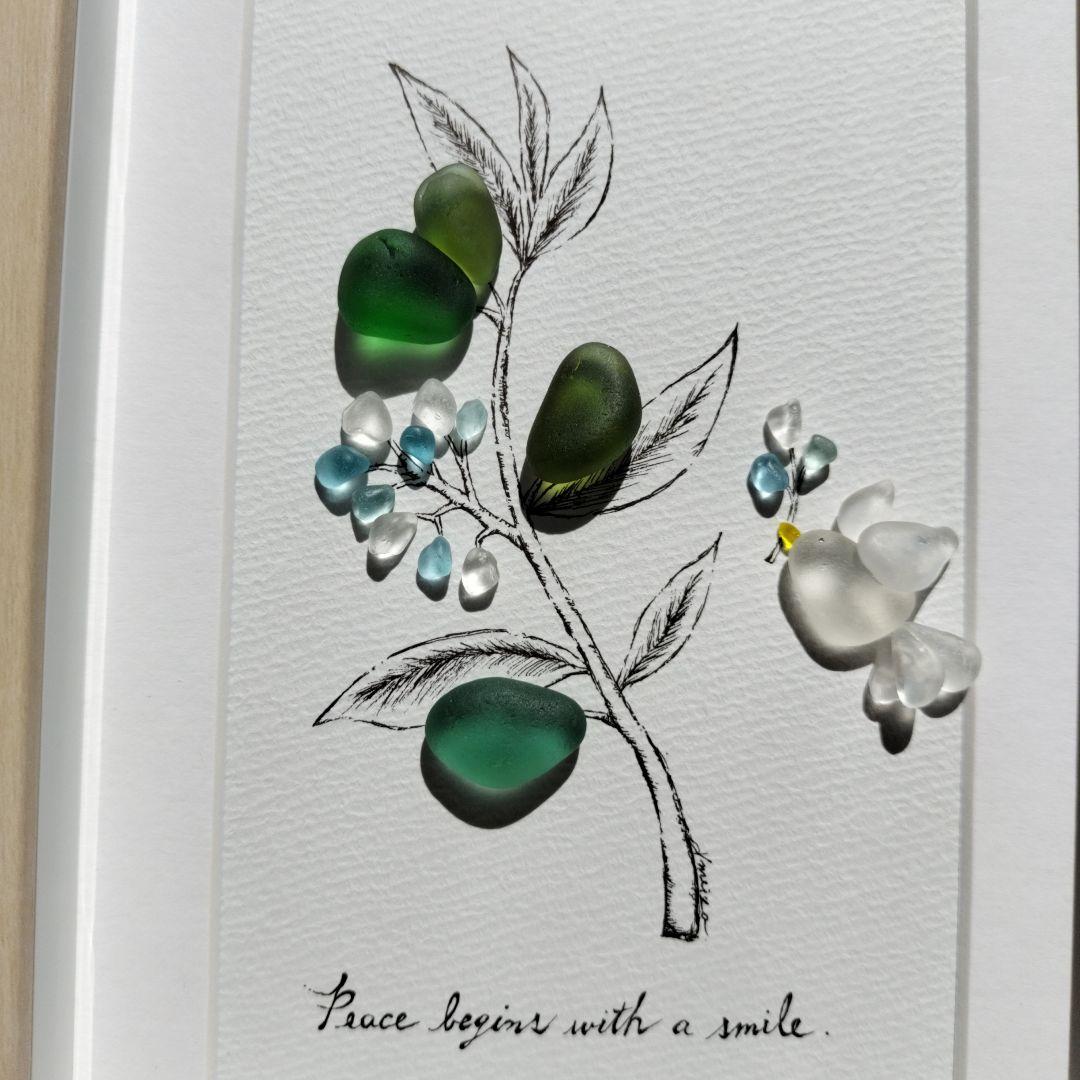 再販《オリーブと鳩》シーグラスアート
