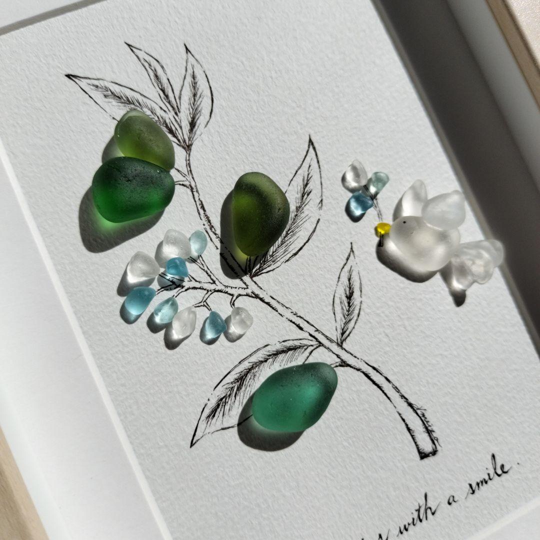 再販《オリーブと鳩》シーグラスアート