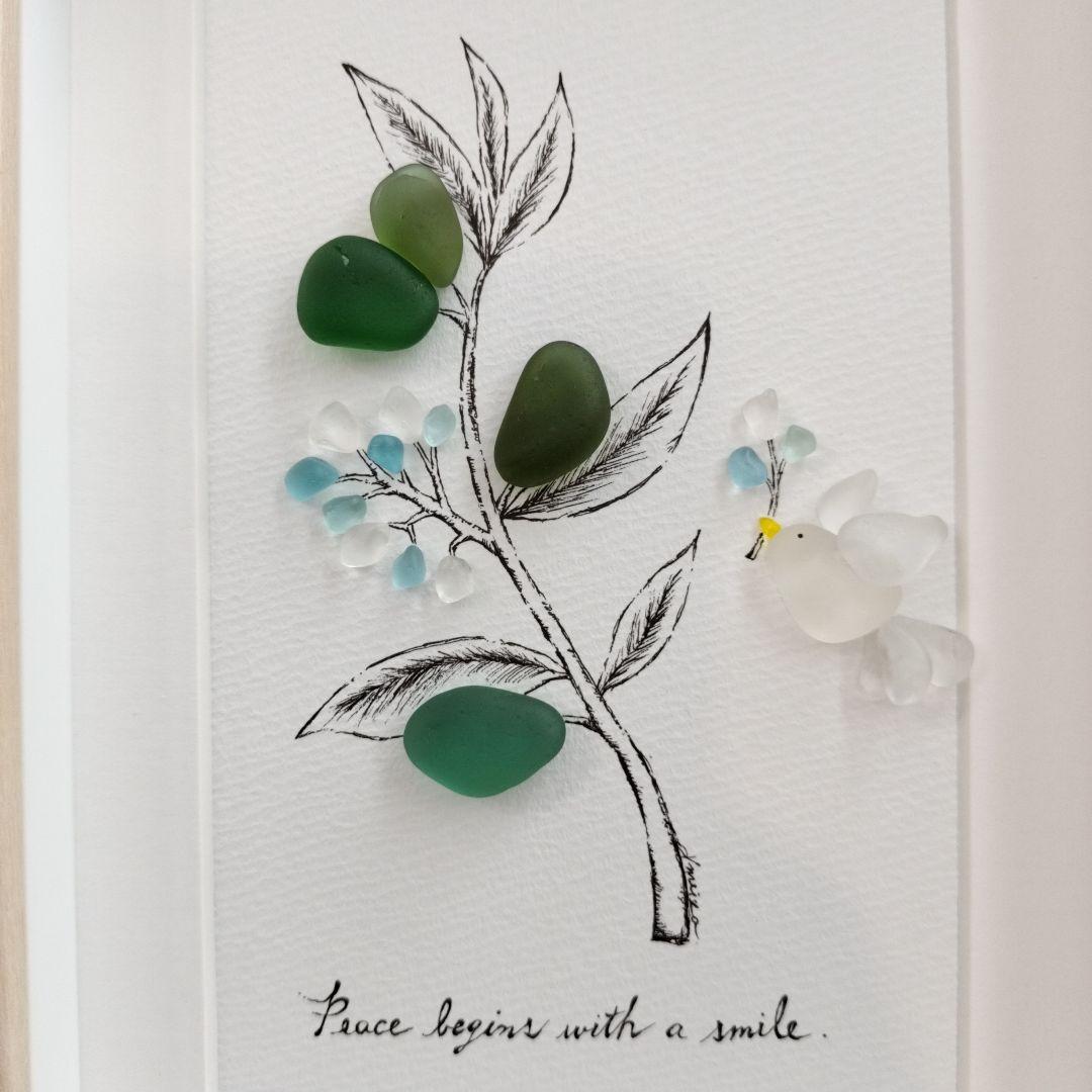 再販《オリーブと鳩》シーグラスアート