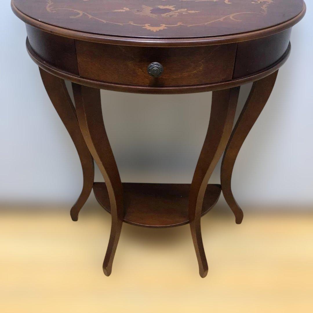 送料無料 クラシック調 半円コンソールテーブル 象嵌風 引き出し付 251127