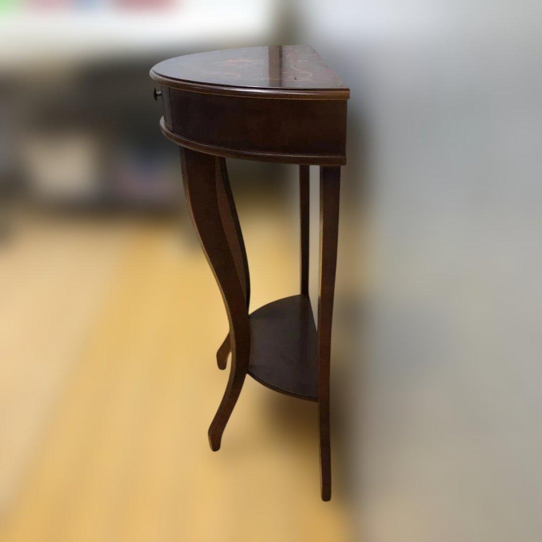 送料無料 クラシック調 半円コンソールテーブル 象嵌風 引き出し付 251127