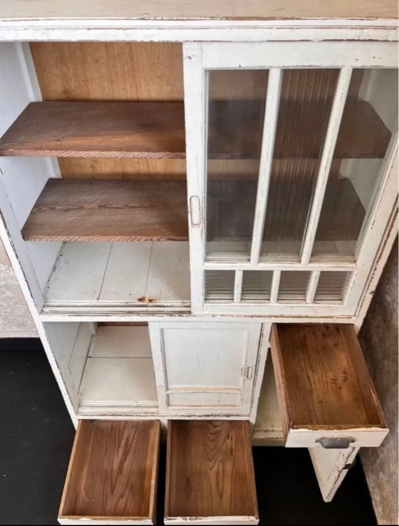 希少 アンティーク ホワイト シャビー 食器棚