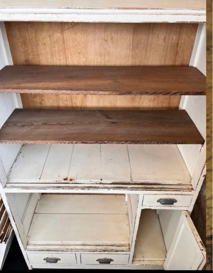 希少 アンティーク ホワイト シャビー 食器棚