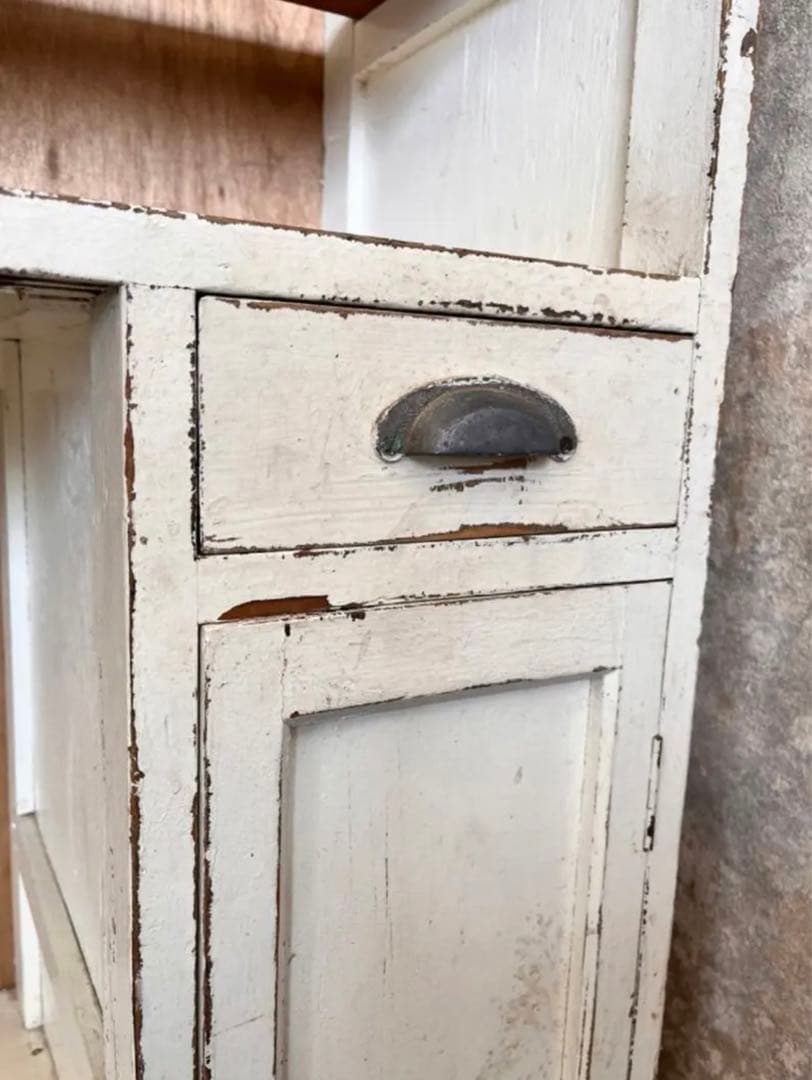 希少 アンティーク ホワイト シャビー 食器棚