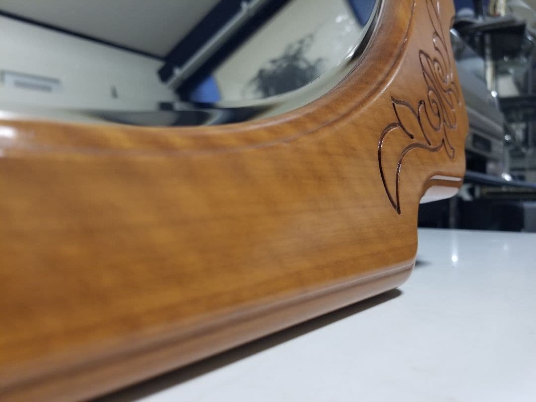 大塚家具　希少材　チェリー　無垢　柄彫り　円形　ウォール　ミラー　壁掛け鏡　姿見