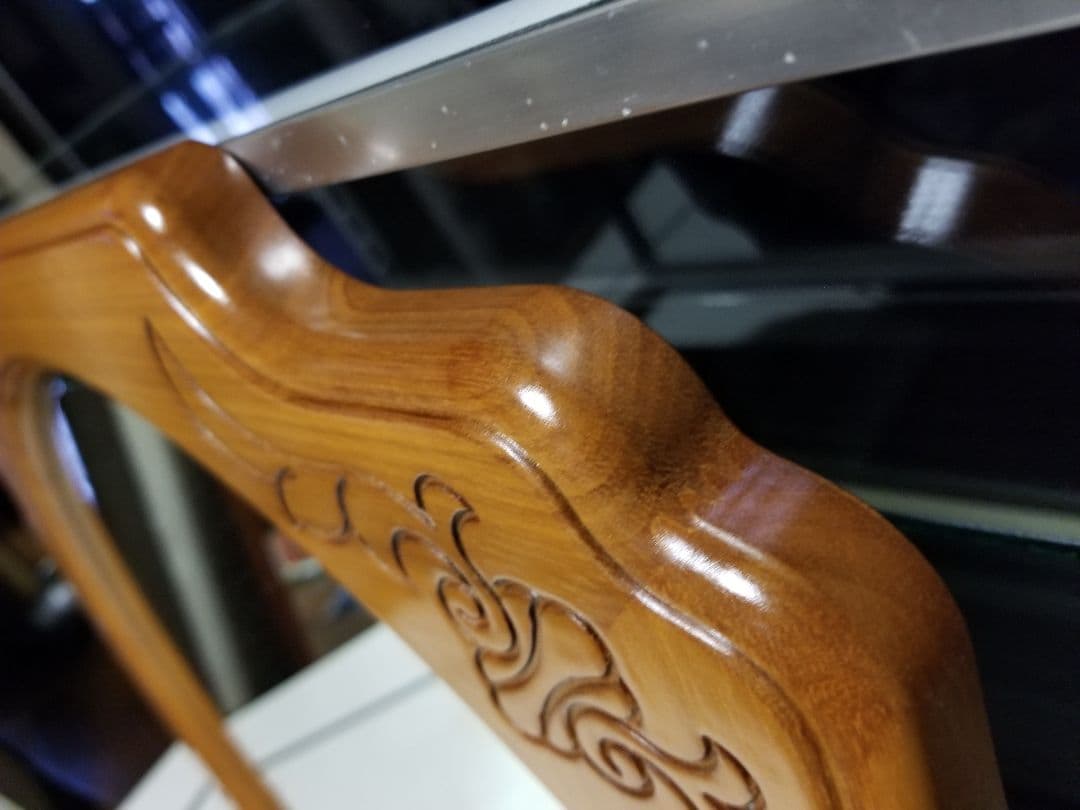 大塚家具　希少材　チェリー　無垢　柄彫り　円形　ウォール　ミラー　壁掛け鏡　姿見