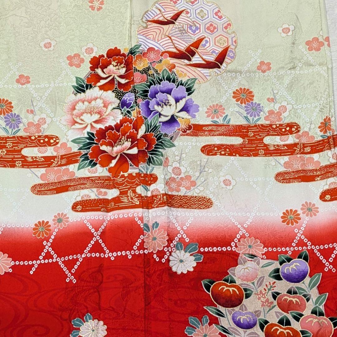 7歳　正絹杏子色牡丹　七五三　お着物・帯セット