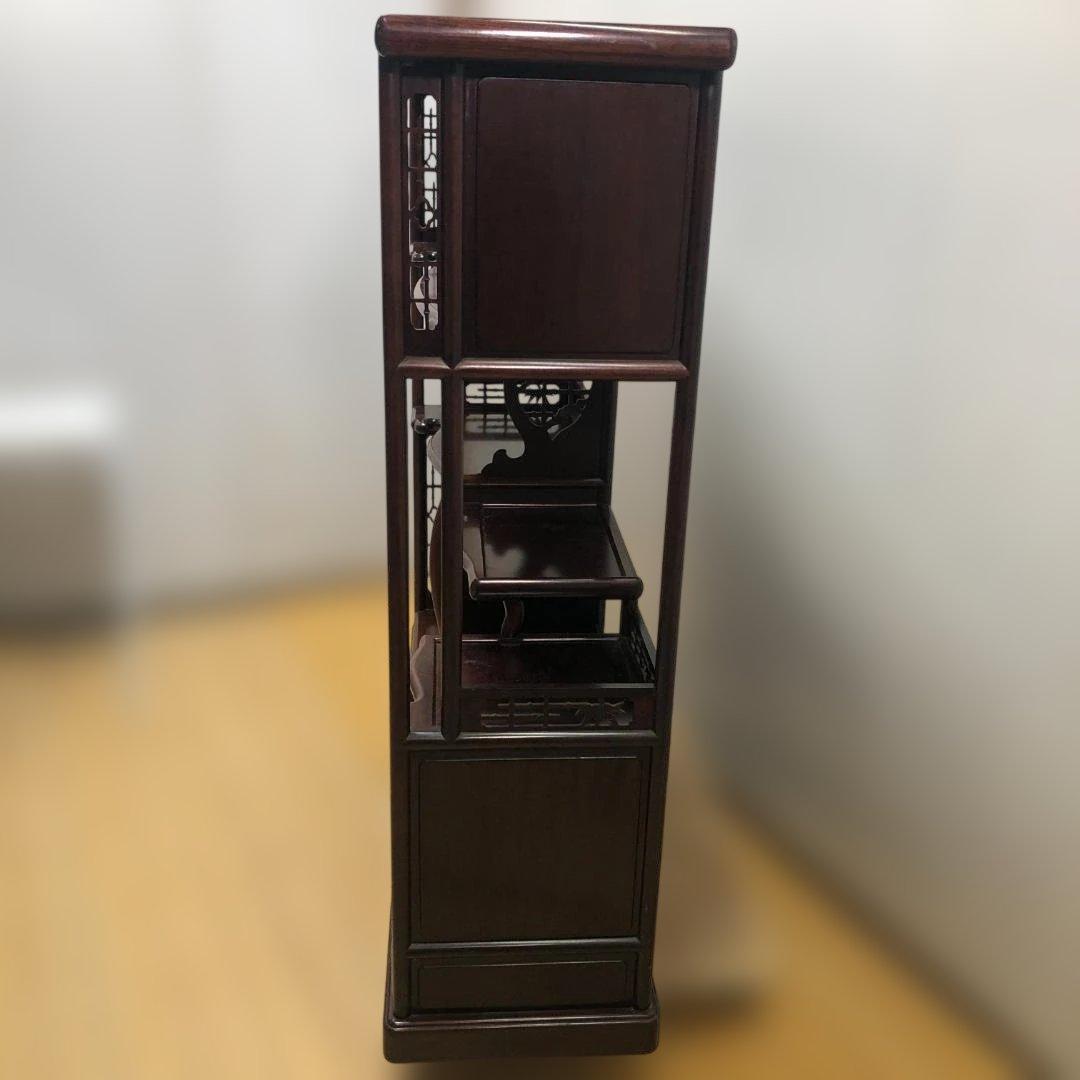中国家具 唐木 飾り棚 茶棚 木製 彫刻 透かし彫り 収納棚 260126-3