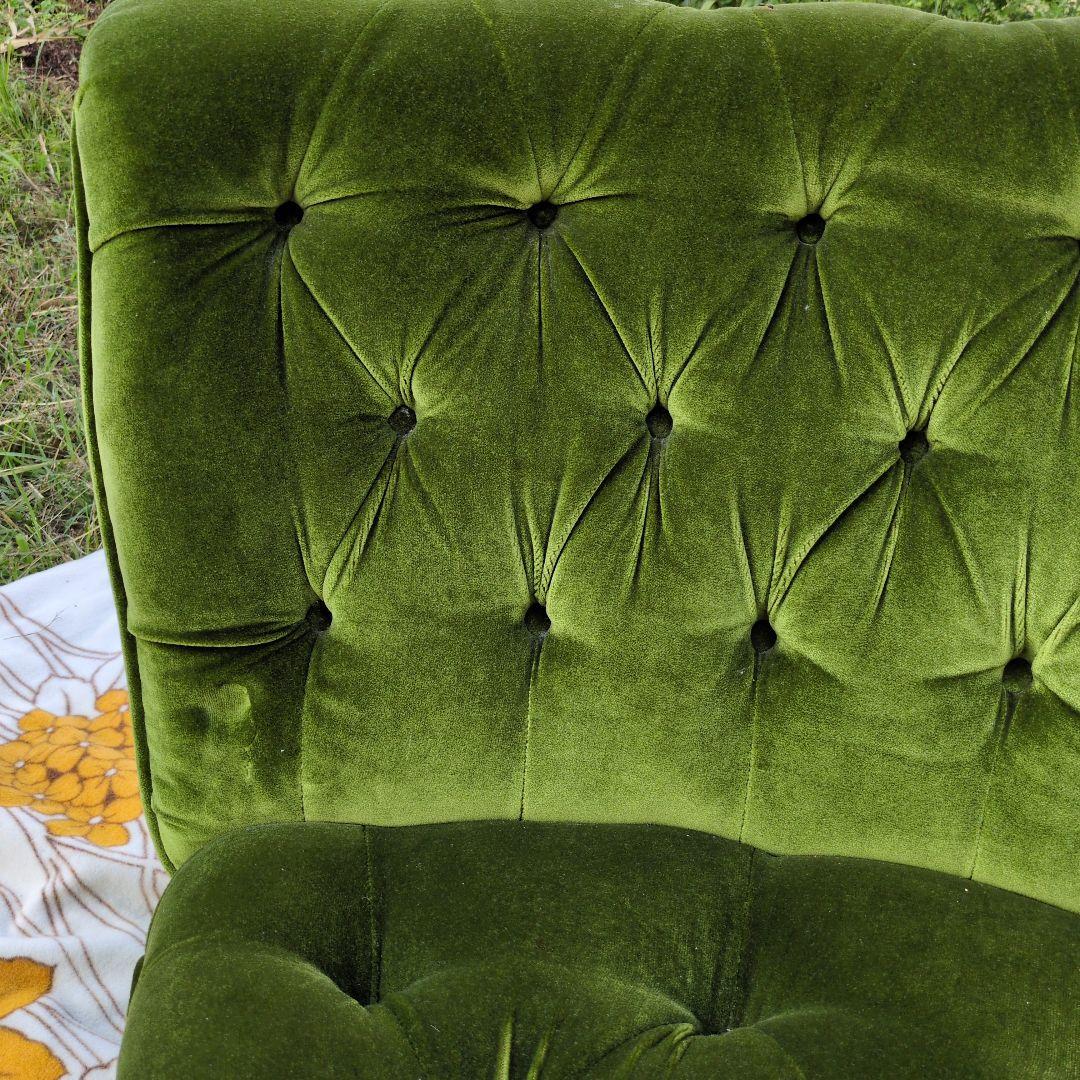 昭和レトロ オールド カリモク グリーン モケット コーナーソファ②ベルベット