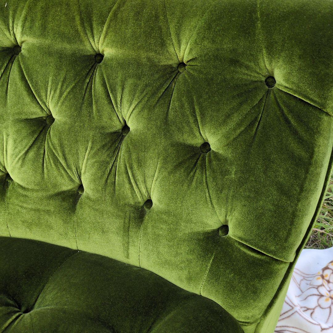昭和レトロ オールド カリモク グリーン モケット コーナーソファ②ベルベット