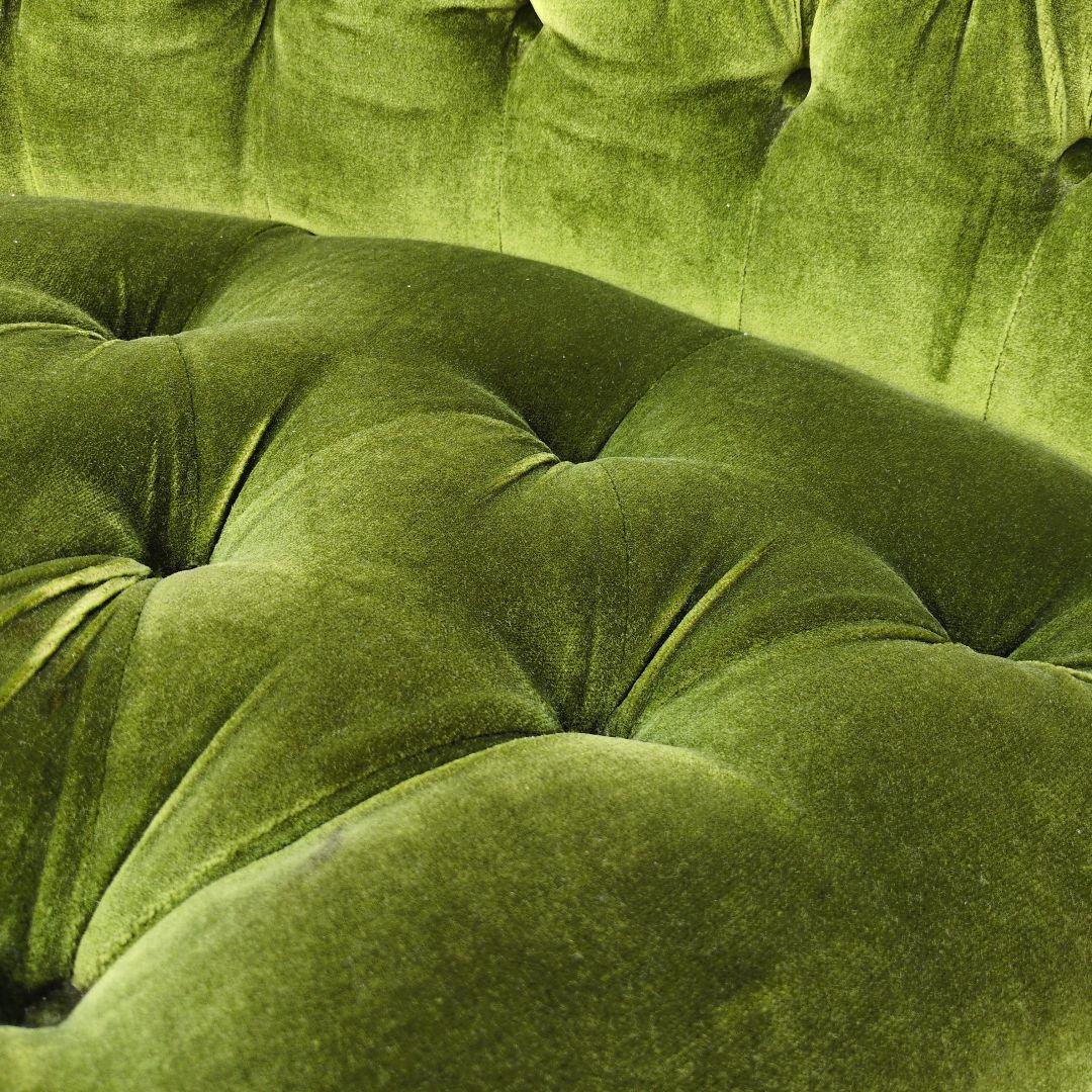 昭和レトロ オールド カリモク グリーン モケット コーナーソファ②ベルベット