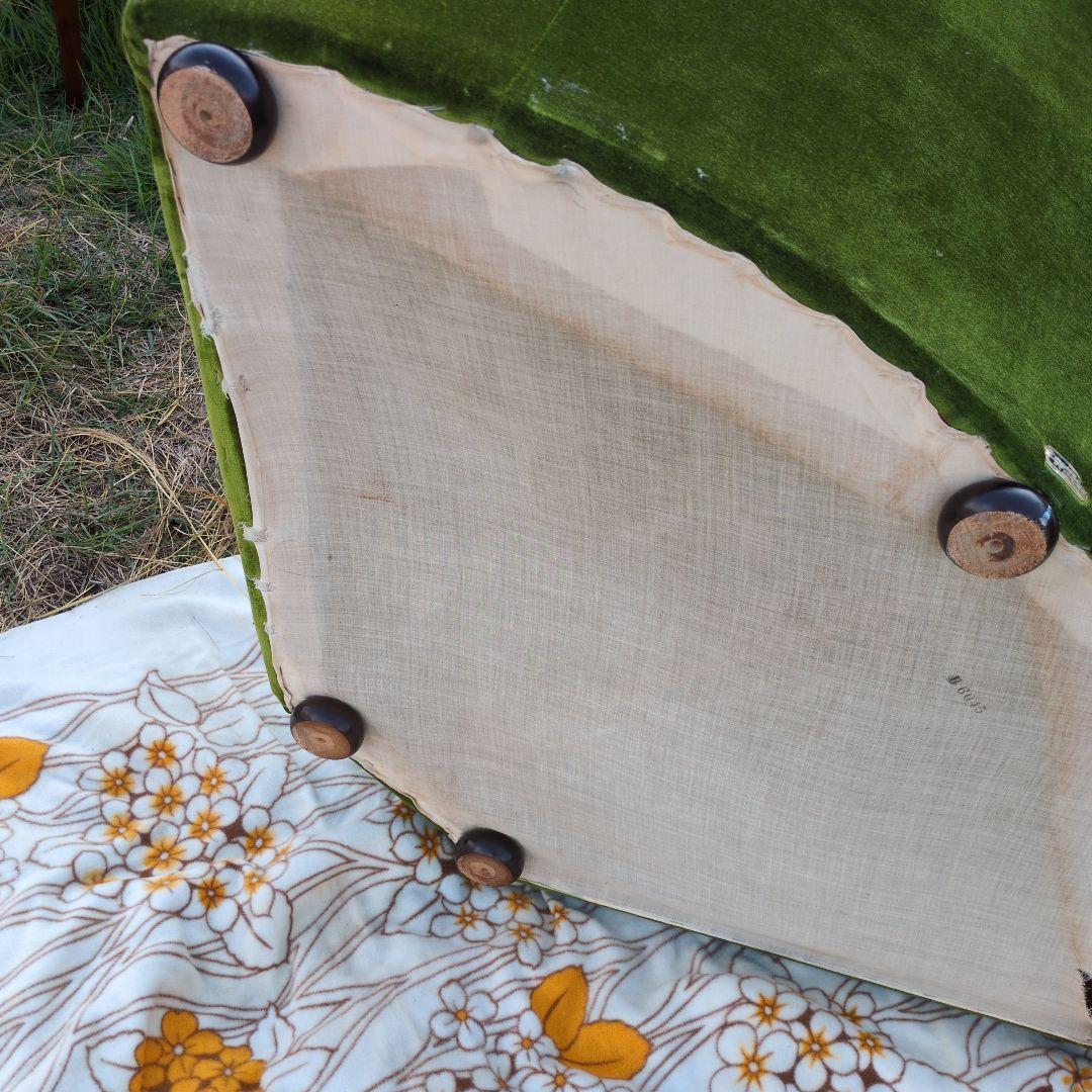 昭和レトロ オールド カリモク グリーン モケット コーナーソファ②ベルベット