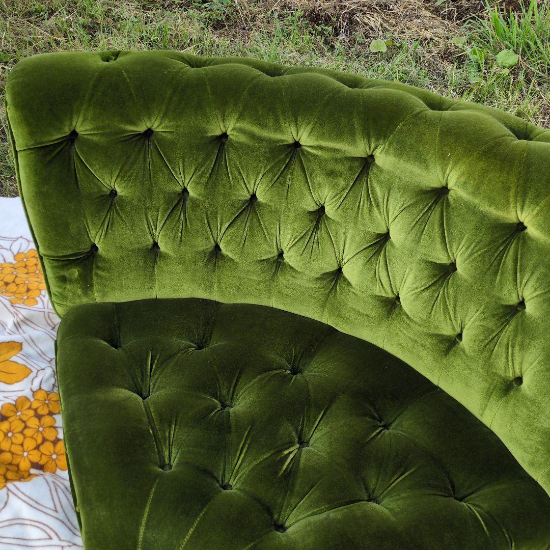 昭和レトロ オールド カリモク グリーン モケット コーナーソファ②ベルベット