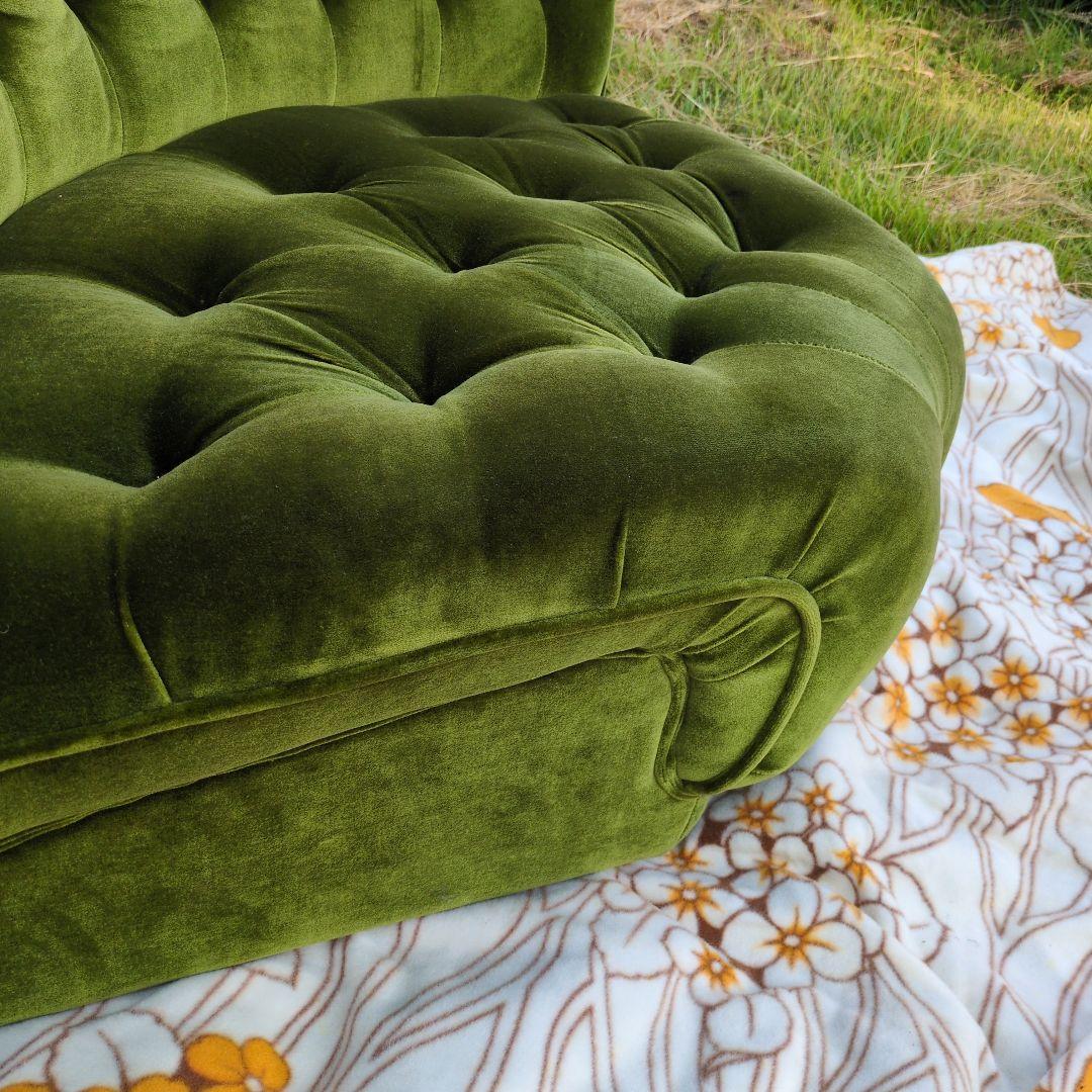 昭和レトロ オールド カリモク グリーン モケット コーナーソファ②ベルベット