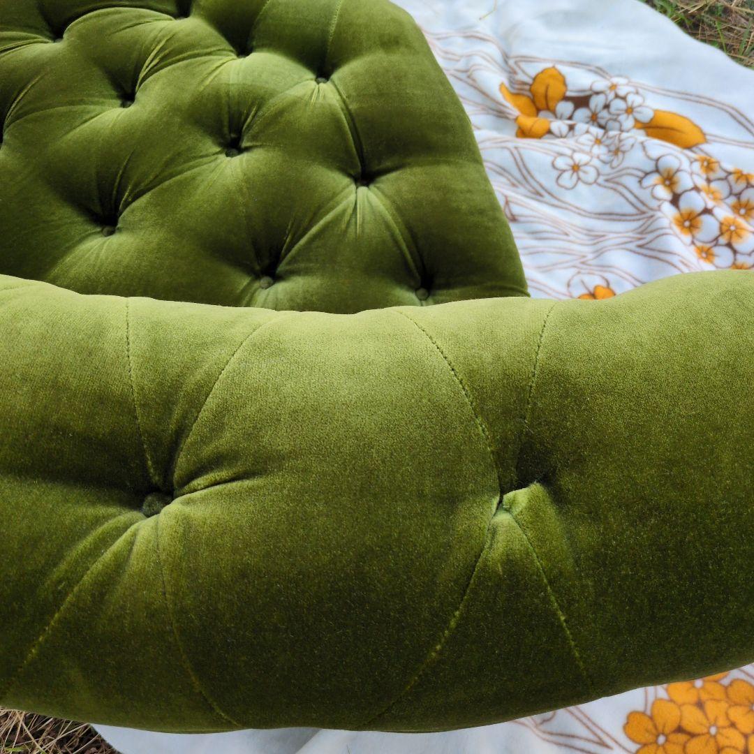 昭和レトロ オールド カリモク グリーン モケット コーナーソファ②ベルベット