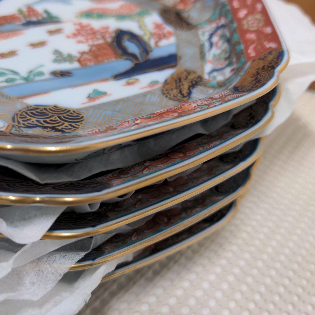 有田焼　幸楽窯　錦色絵山水銘々皿　5枚揃　未使用品