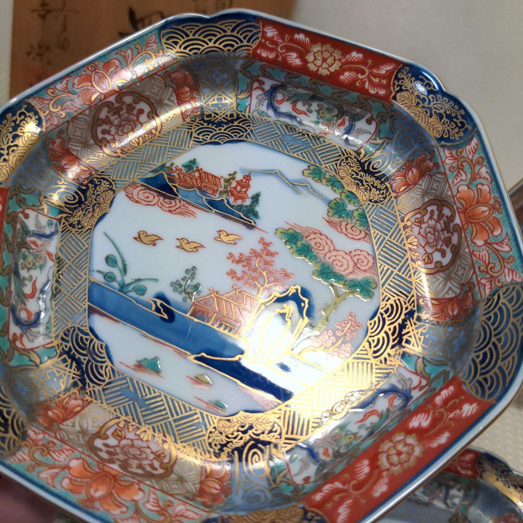 有田焼　幸楽窯　錦色絵山水銘々皿　5枚揃　未使用品