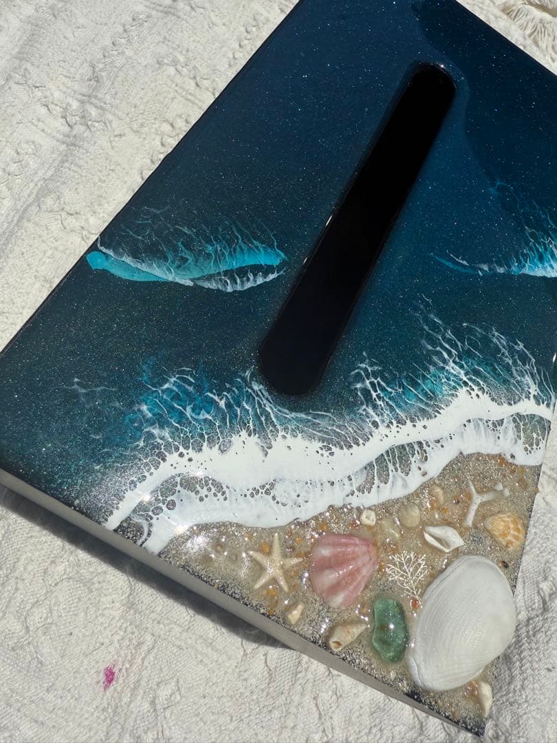 海のティッシュケース　海レジン　波レジン
