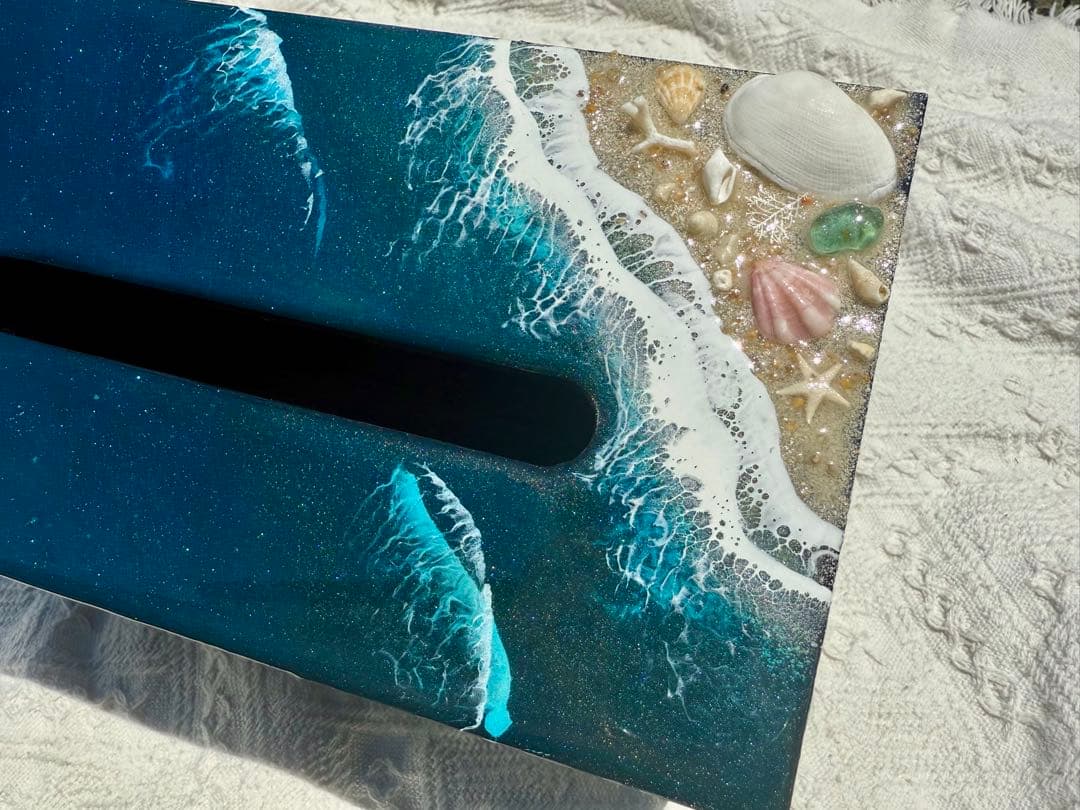 海のティッシュケース　海レジン　波レジン