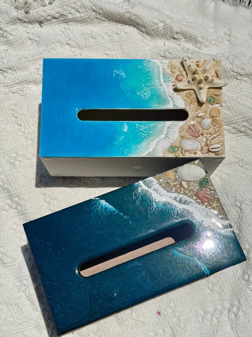 海のティッシュケース　海レジン　波レジン