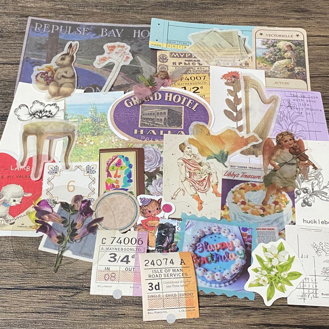 紙モノ おすそ分け 120枚以上 素材 コラージュ シール メモ 手帳