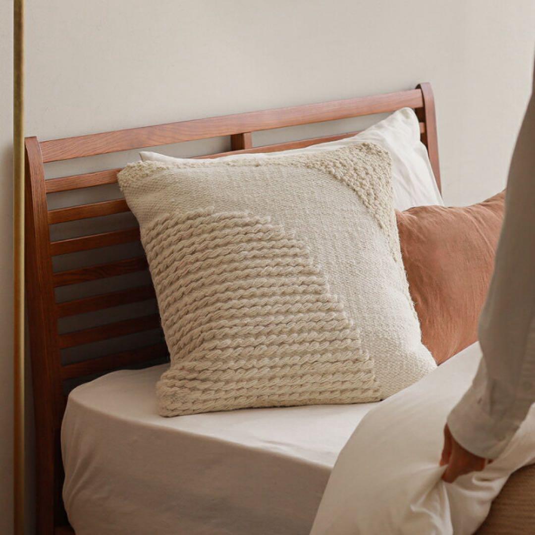 極美品 リセノ ウーリッシュ クッションカバー ウール ナチュラル 幾何学模様