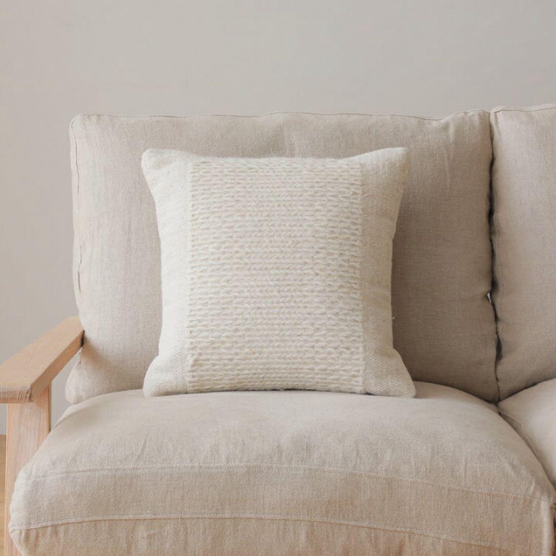 極美品 リセノ ウーリッシュ クッションカバー ウール ナチュラル 幾何学模様