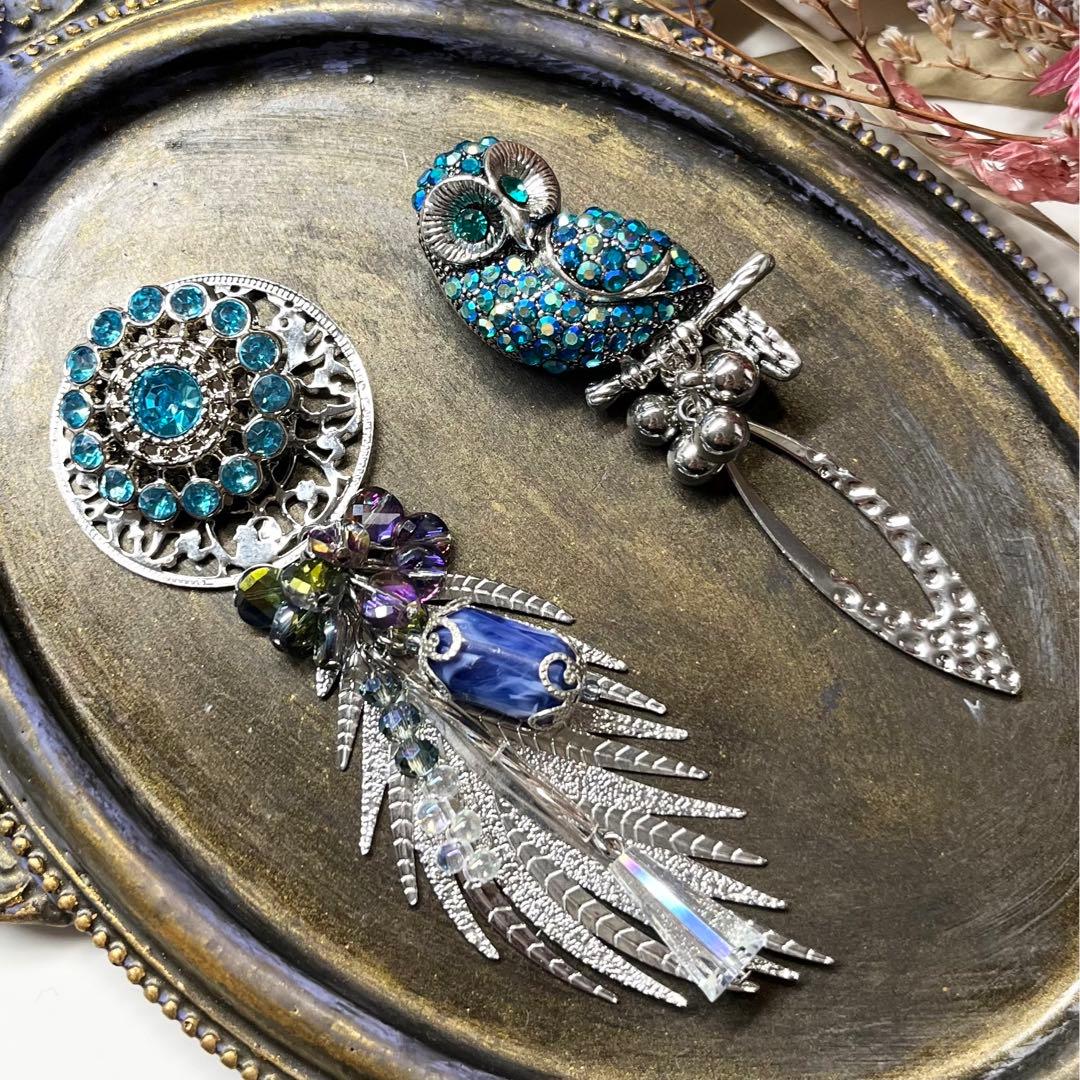 11 フクロウとドイツ製ヴィンテージビーズピアスorイヤリング