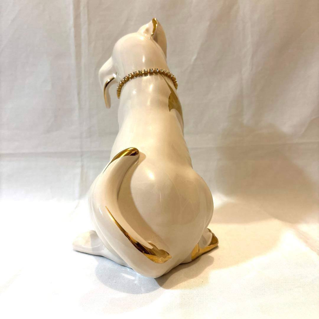 24金メッキ、スワロフスキー使用！ AHURA ボクサー犬 置物 イタリア製