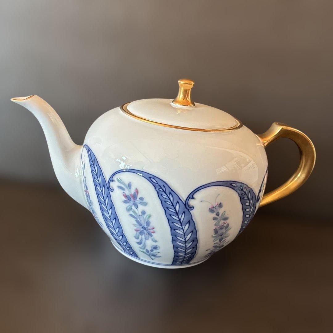 大倉陶園　呉須更紗 ティーポット、シュガーポット、クリーマー