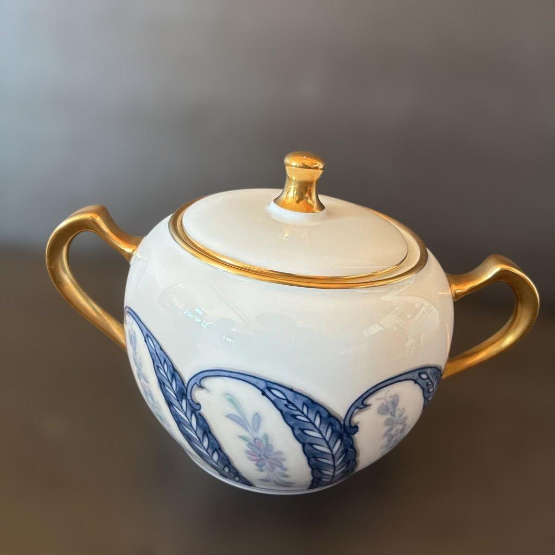 大倉陶園　呉須更紗 ティーポット、シュガーポット、クリーマー