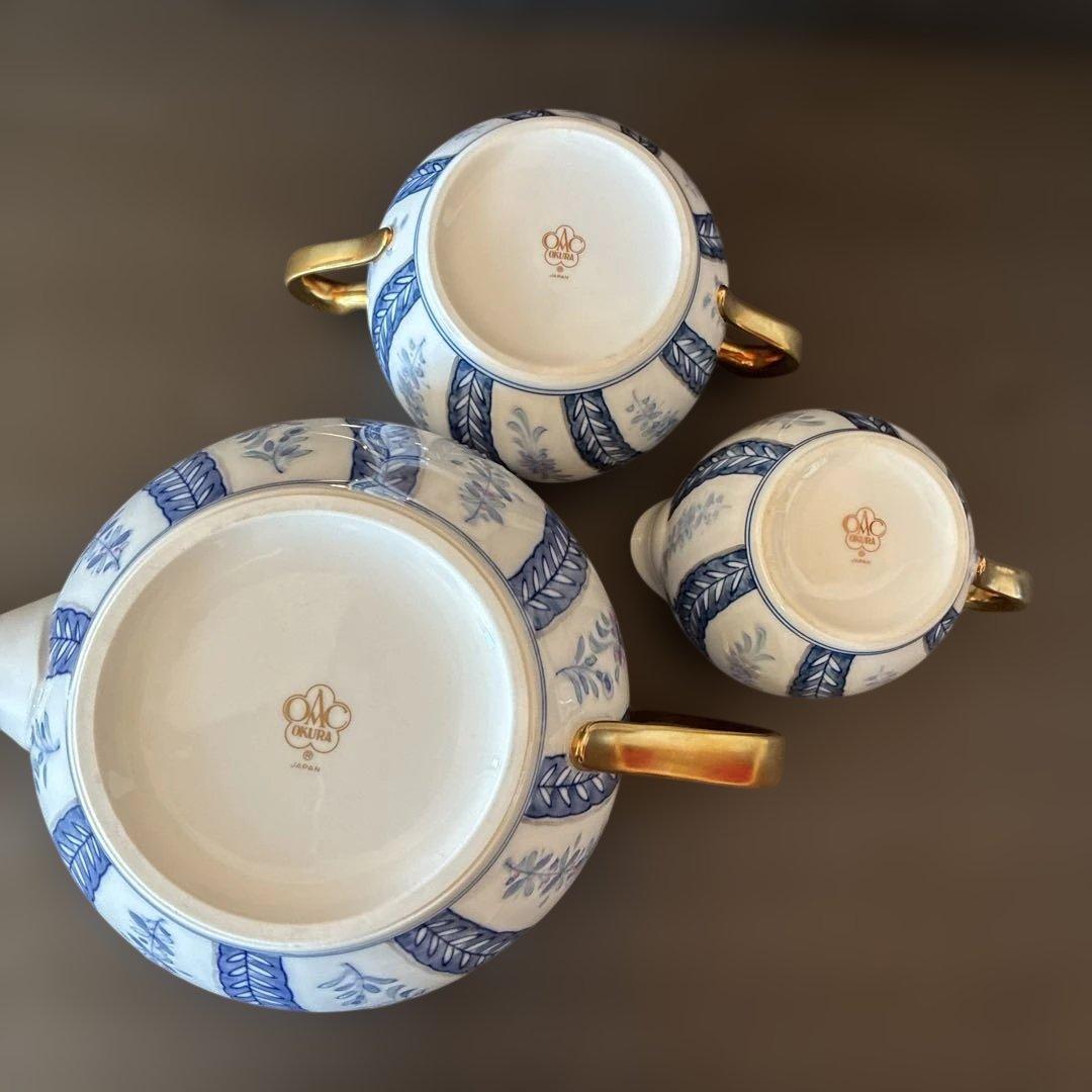 大倉陶園　呉須更紗 ティーポット、シュガーポット、クリーマー