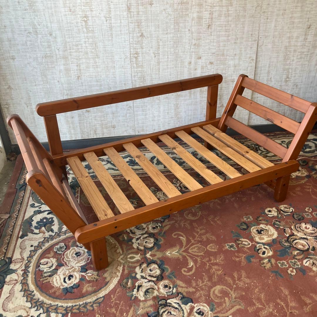 北欧レトロ 天然木 無垢材 ウッドベンチ ソファーベッド 2人掛けベンチ