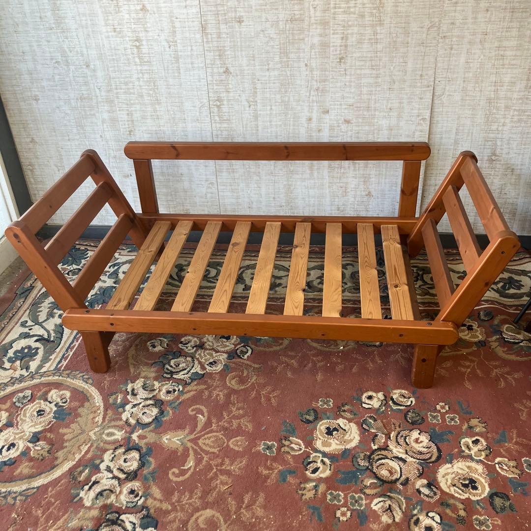 北欧レトロ 天然木 無垢材 ウッドベンチ ソファーベッド 2人掛けベンチ