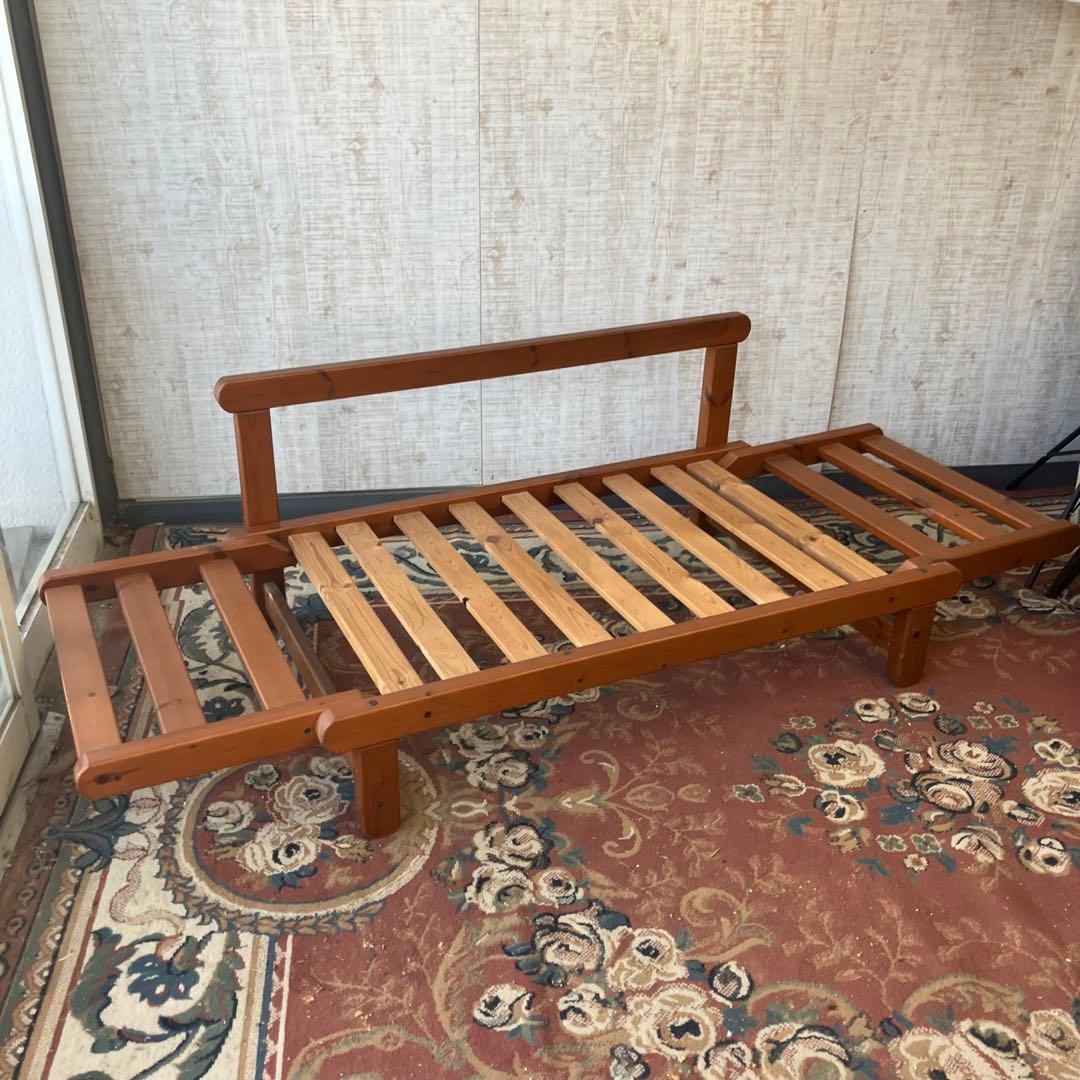 北欧レトロ 天然木 無垢材 ウッドベンチ ソファーベッド 2人掛けベンチ