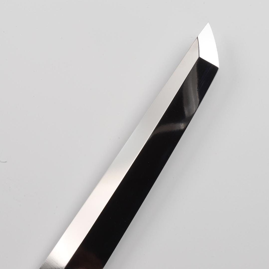 7944マグロ包丁両刃鏡面仕上げ 鞘付刃渡700mm刺身包丁スネークウッド八角柄