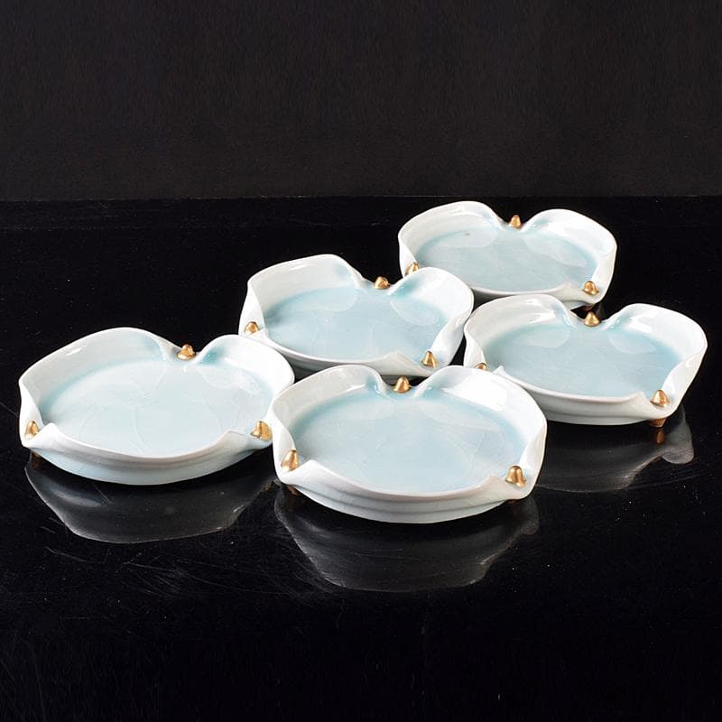 和食器　加藤洋二作　氷裂皿　五客　共箱　D　R8094B