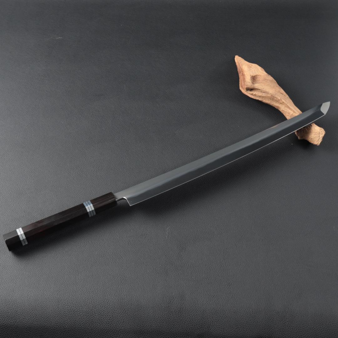 尺三 水本焼 MKH1高炭素鋼 広直刃 先丸柳刃包丁 究極の切れ味 黒檀八角柄