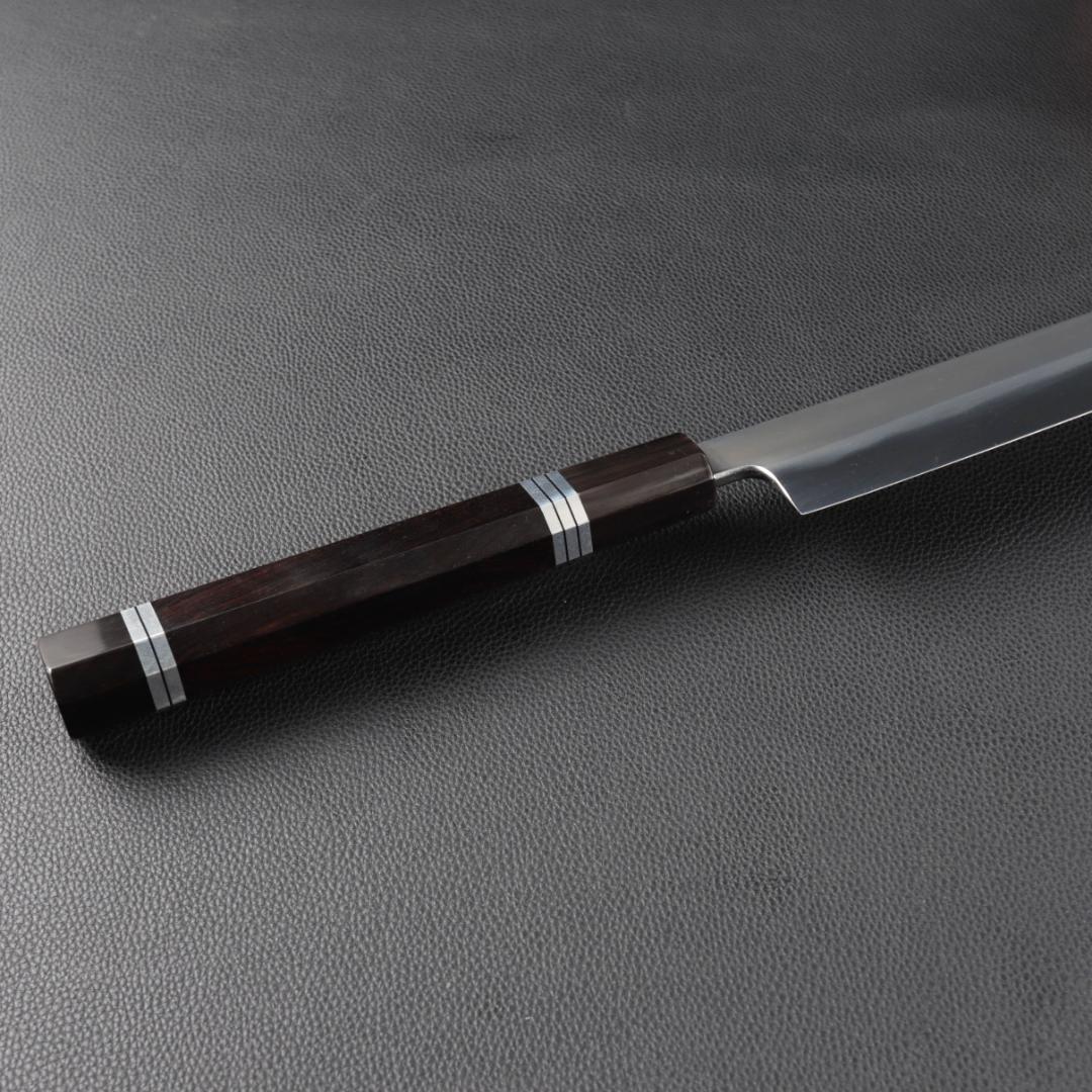 尺三 水本焼 MKH1高炭素鋼 広直刃 先丸柳刃包丁 究極の切れ味 黒檀八角柄