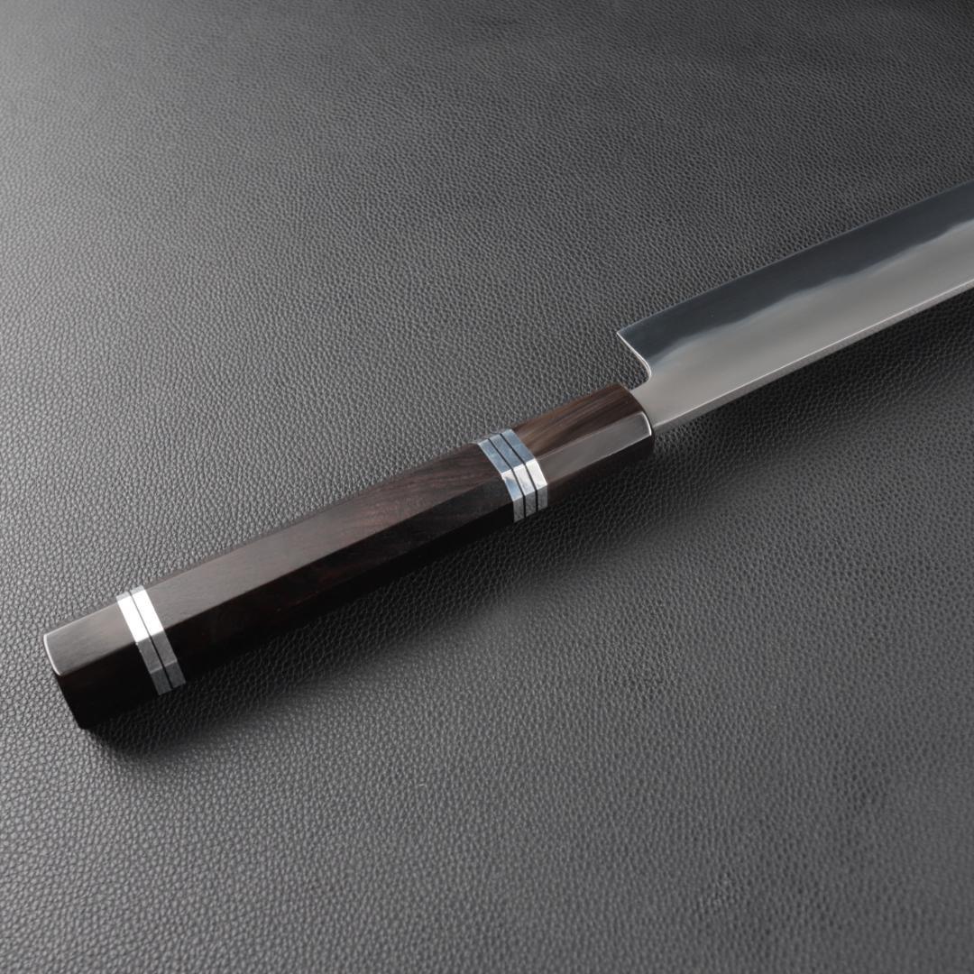 尺三 水本焼 MKH1高炭素鋼 広直刃 先丸柳刃包丁 究極の切れ味 黒檀八角柄