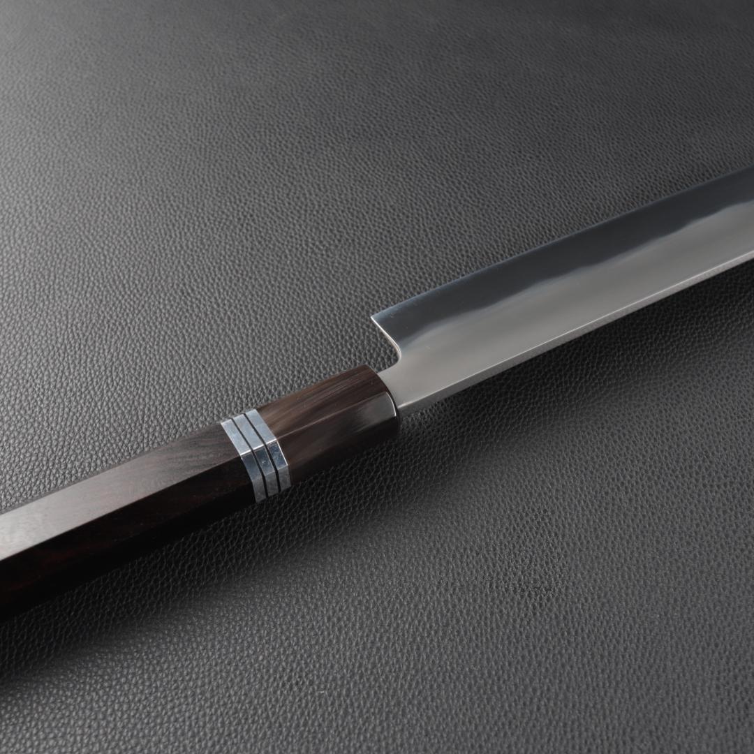 尺三 水本焼 MKH1高炭素鋼 広直刃 先丸柳刃包丁 究極の切れ味 黒檀八角柄